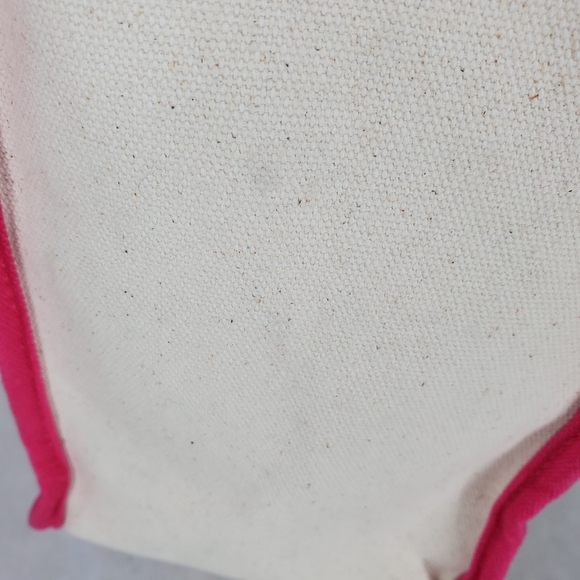 Juicy Couture Beige Canvas Tote Bag Pink Trim Logo Handle Errand Shopping School - Picture 8 of 13
